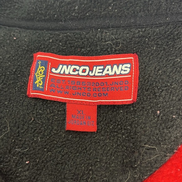 JNCO Jeans Sz XL Vintage Fleece 1/4 Zip Red Pullover Jacket Bowling Dice - Picture 3 of 14